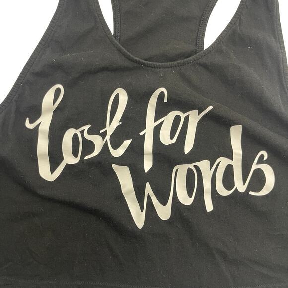 H&M Divided Women’s Black “Lost for Words” Racerback Crop Graphic Tank Top Sz S - Picture 3 of 10